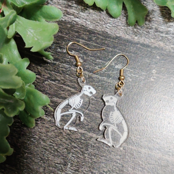 Acrylic bunny rabbit skeleton anatomy earrings - Picture 3 of 5